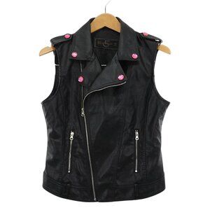 Black Faux Leather Moto Vest Pink Stud Detail – Punk, Y2K, Grunge XL Runs Small
